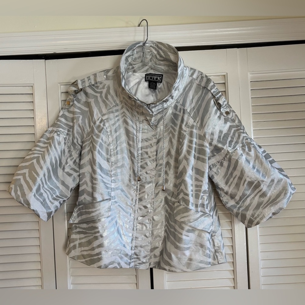 The Collective Works of BEREK 2 cotton/linen SILVER JACKET zebra stripe SIZE L